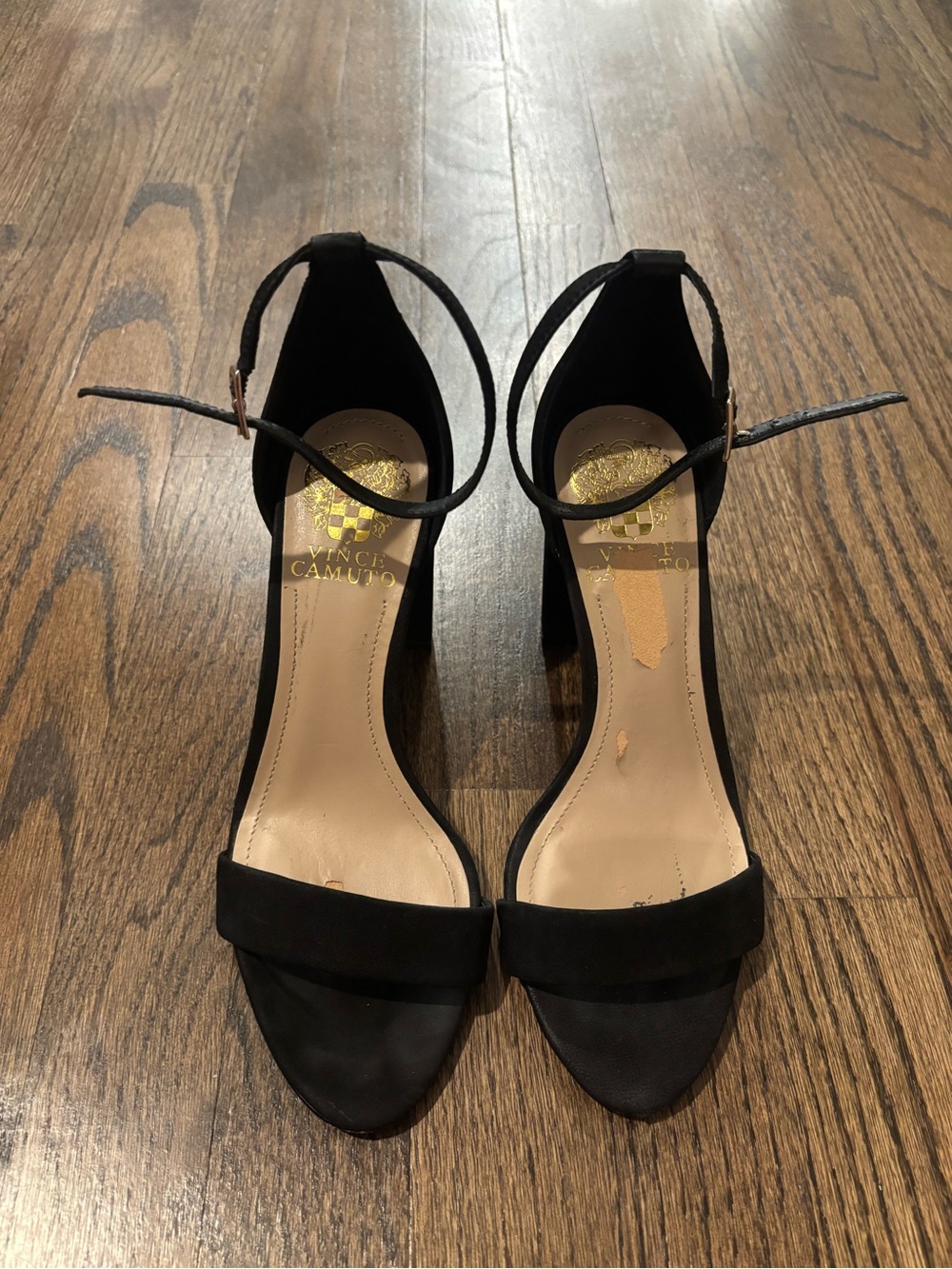Vince Camuto Black Suede Ankle-Strap Block Heels